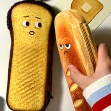 1pc Plush Bread Shaped Cartoon Pencil Case, Cute Soft Toast Style Emotional Stationery Bag, Interesting Creative Zipper Durable Pencil Pouch Office Supplies Kids Pencil Bag, Large Capacity Student Unique Stationery Box Pencil Case Baguette Pencil Bag School Supplies - Multicolor - View 11