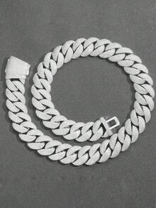 VJS 1条22毫米宽嘻哈街头风个性化全锆石迈阿密链，黄铜材质男士项链，休闲个性化配饰 - 銀色 - 查看 3