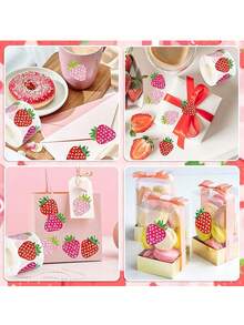 500张闪亮草莓贴纸，全息红色浆果水果封口贴纸，自粘贴纸，适用于包装、装饰、礼品盒、文具、手机壳、杯子 - 草莓主题生日派对、婴儿派对用品 - 彩色 - 查看 7