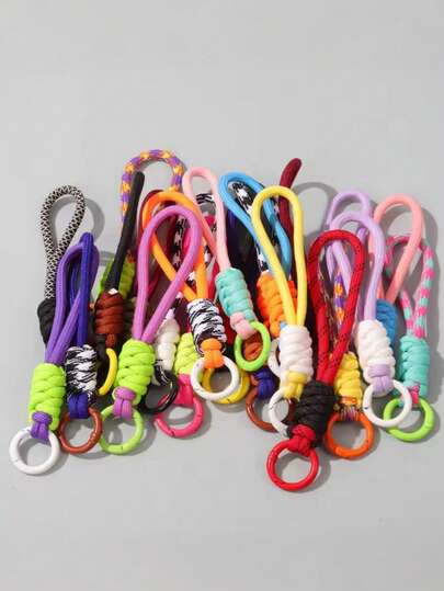 eyekan 3/5PCS Colorblock Knotted Phone Wrist Strap Short Braided Lanyard, Creative Detachable Keychain Loop With Ring, Anti-Loss Phone Case Hanging Cord, Durable Woven Wristlet For Daily Carry, Travel, Work And Gift Giving