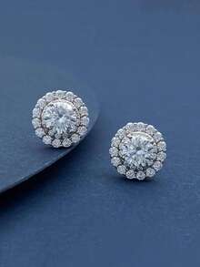 2pcs Elegant 925 Sterling Silver 0.5Carat X 2 Moissanite Stud Earrings, Suitable For Women's Daily Wear, Party, Vacation, Unisex Earrings, Mother's Day, Wedding Anniversary, Birthday Jewelry Gift - EH0132M - View 2