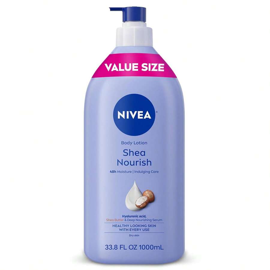 NIVEA Shea Nourish Body Lotion For Dry Skin With Hyaluronic Acid, Shea Butter And Deep Nourishing Serum, 48-Hour Body Moisturizer, 33.8 Fl Oz Pump Bottle - Hyaluronic Acid - 查看 1