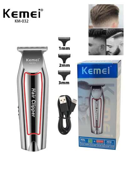 Kemei KM-032 电动理发器 0mm 间隙雕刻设计 男士理发器 USB 充电式理发器 理发胡须修剪器 家用日常理发修剪器