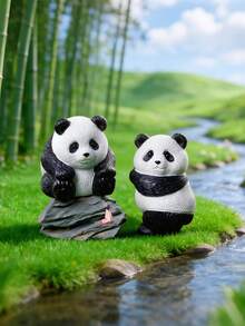 4 st minifigurer av panda, lämpliga för mikrolandskap, rumsdekor, skrivbordsdetaljer, mjuk och söt design med bedårande uttryck, ger värme och läkning till vardagen, önskar dig alltid gott humör och ett underbart liv - Multifärgad - Visa 4