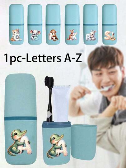 1个卡通动物字母系列牙刷盒：浴室必备单品。这款牙刷盒既是保护套，又是牙刷和牙膏的收纳盒，并印有可爱的字母系列图案。