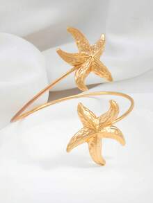 1pc Fashion Casual Starfish Arm Cuff Bracelet, Women Beach Holiday Accessory - Gold - View 3