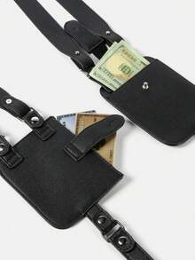 Men's Waist Bag, Outdoor Vest Bag, Versatile Functional PU Card Holder Vest Bag, Bag - Black - View 6