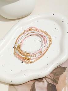 9pcs Boho Style CCB Faux Pearl Beaded Bracelet Set For Women - Gold - View 3