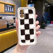 1个黑色网格白色爱心UV印刷防震手机壳，兼容三星/Galaxy/Infinix/Redmi/OPPO/VIVO/Realme安卓机型 - 白色 - 查看 4