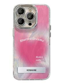 1pc Electroplated Glitter Full Coverage Pink Heart Phone Case + 3D Metal Stand, Compatible With IPhone 11/12/13/14/15/16/17/Pro Max - Pink - View 5