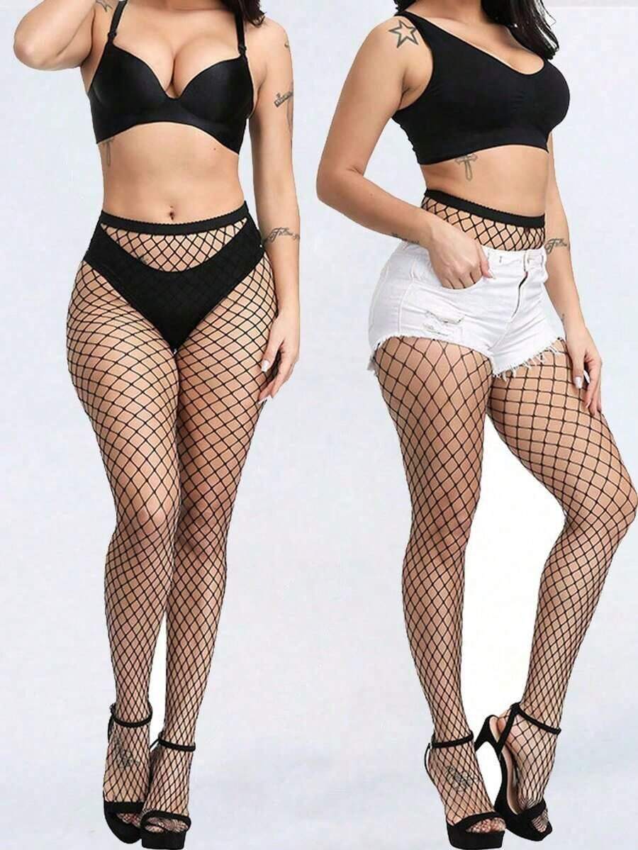 4pcs/Set Rip-Resistant Sexy Pantyhose, Hollow-Out Fishnet Stockings - màu đen - Xem 1