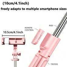 1pc Pink Cute Selfie Stick - Wireless Remote Control With Built-In Tripod, Remote Controller, Phone Holder And Integrated Tripod - Baby Pink - View 3