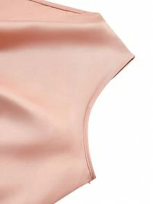 Elegant Champagne-Pink A-Line Dress – Asymmetric Shoulder Pleats, Button-Front Design, Ideal For Weddings, Prom & Dates Wedding Guest Dress For Women Weddings & Events Luxury Evening Dresses For Weddings Elegant Dresses For Party Ramadan Dress - Pink - View 11