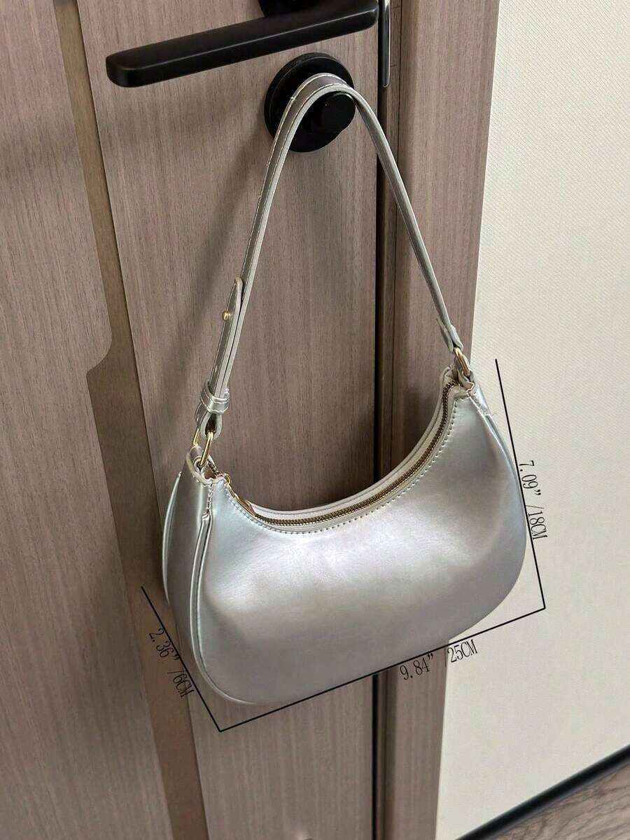 New Fashion Simple Elegant Crescent Moon Shiny Casual Classic Versatile Everyday Removable Shoulder Crossbody Bag - Coffee Brown 2 - View 1