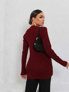 Sarah Ribbed Knit Cardigan Long Sleeve Jacket - Màu Đỏ Sâu - Xem 4