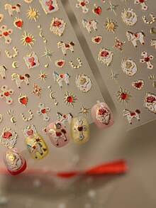 Retro Embossed Nail Art Stickers Sun Heart Flower Design 3D Gold Self-Adhesive Decals For Manicure Nail Supplies - Multicolor - View 4