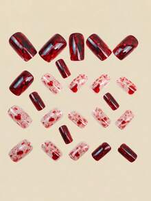 Uñas AcrílicasArt Cute Heart-Shaped Manicure 24 Pieces Of Nails Press On Nails Fake Nails Y2k Nails Pink And Red Nails - 淺粉色 - 查看 7