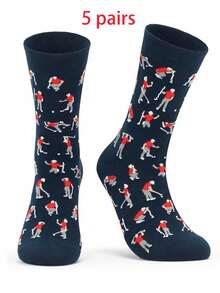 12只/10只/5只/4只/1双趣味高尔夫球手印花男女通用袜，新奇休闲中筒袜，高尔夫爱好者礼物之选，趣味高尔夫图案中筒袜，休闲舒适新奇运动袜 - 彩色 - 查看 11