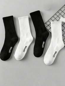 4 Pairs (2 Black, 2 White) Massage Bottom Sports Crew Socks - Black and White - View 1