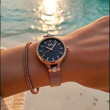 BIDEN 1件女士手表 时尚钻石小表盘 奢华石英机芯 不锈钢网带 优雅休闲防水女士手表 - 玫瑰金 - 查看 3