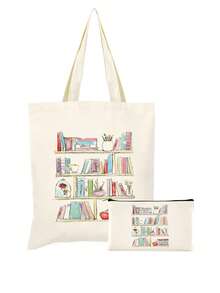 Lot de 5/2/1 sacs de rangement zippés en toile à motifs floraux et lecture, sacs d'emballage cadeau avec inscription motivante << Tu es génial(e) », parfaits pour la rentrée scolaire, les fêtes de remise de diplômes, les voyages, les anniversaires, la fête des professeurs, les cadeaux pour les camarades de classe, les amis, les étudiants et les enseignants. - Beige - Voir 50