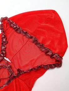 我们提供万圣节和圣诞节角色扮演服装，包括带帽褶边的红色斗篷，以及长款无袖植绒服装。 - 紅色 - 查看 5