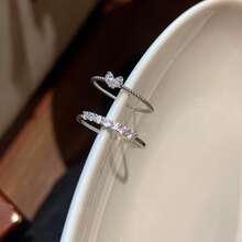 两枚/套闪亮心形戒指，时尚精致个性化戒指，优雅叠戴戒指，适合女士婚礼派对 - 銀色 - 查看 9