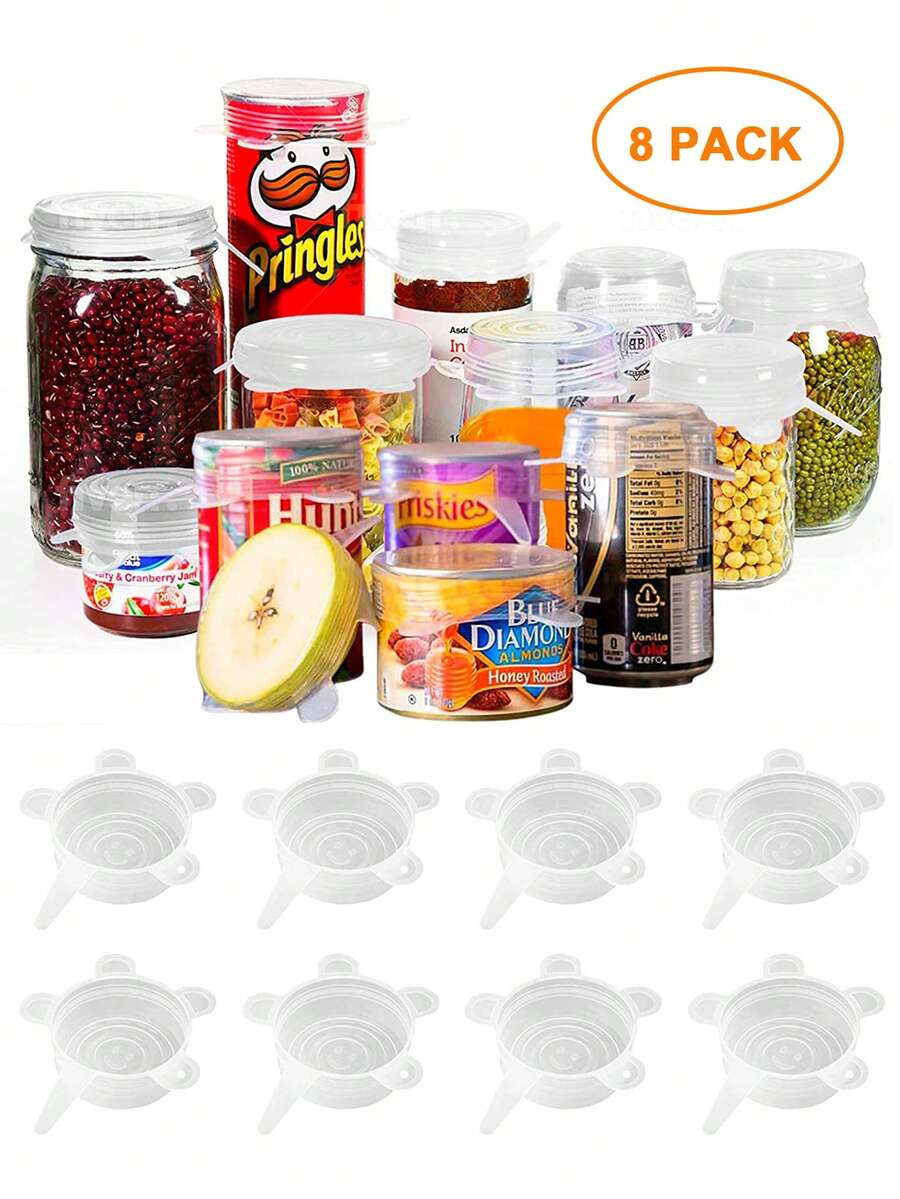 8pcs Reusable Thin Silicone Stretch Lids, Small Silicone Jar Covers, Airtight Seal To Preserve Freshness, Dishwasher & Refrigerator