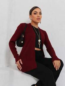 Sarah Ribbed Knit Cardigan Long Sleeve Jacket - Màu Đỏ Sâu - Xem 6