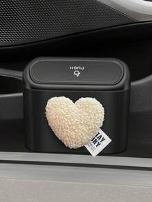 Cute Lamb Plush Heart-Shaped Car Trash Can, Hanging Style Storage Bin, Press Type Garbage Collector, Car Interior Accessories - one-size - View 10