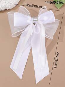 1件装女士时尚优雅仙气白色双层网纱蝴蝶结发夹，适合日常、节日、婚礼、新娘、派对和聚会等场合。 - 白色 - 查看 6