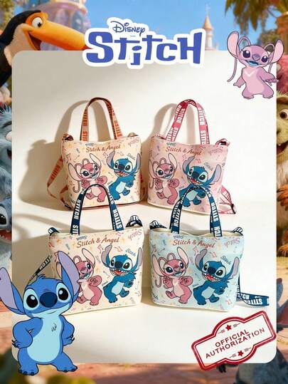 Disney 1 Pc Officially Licensed Stitch Pattern Lunch Bag, Cute Cartoon Storage Bag, Casual HandBag, Lightweight Adjustable Shoulder Strap Crossbody Bag For Women/Girls/Teens/Students, For Daily/Outing/Shopping/School ﻿