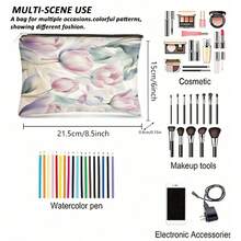 1个女士旅行化妆包，2D印花，便携式拉链化妆品和洗漱用品收纳袋，多用途，适合旅行、健身和日常使用 - 杏色 - 查看 6