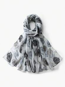 1 Peça Hijab Feminino com Estampa Floral em Aquarela, Lenço Versátil Macio e Respirável, Design Floral em Aquarela Bicolor Premium, Adequado para Uso Diário - Multicolorido - Visão 13