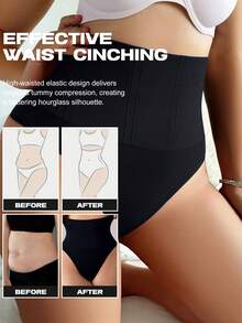 Women's Plus Size High Waist Tummy Control & Butt Lifting Shapewear Shorts, Seamless Butt Lifting Body Shaper For Lingerie Black Daily Wear - Black - View 3