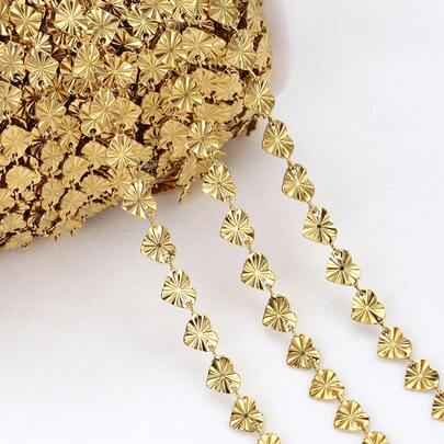 1m Cadena de acero inoxidable con forma de corazón y patrón en relieve, adecuada para hacer collares, pulseras y joyería DIY