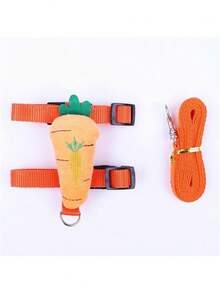 可调节兔子背带和牵引绳套装，草莓、胡萝卜等水果形状可爱宠物背心背带和牵引绳装饰，适用于兔子、雪貂等小型宠物，训练、散步、休闲，1套/2件装/3件装