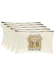Lot de 5/2/1 sacs de rangement zippés en toile à motifs floraux et lecture, sacs d'emballage cadeau avec inscription motivante << Tu es génial(e) », parfaits pour la rentrée scolaire, les fêtes de remise de diplômes, les voyages, les anniversaires, la fête des professeurs, les cadeaux pour les camarades de classe, les amis, les étudiants et les enseignants. - Beige - Voir 22