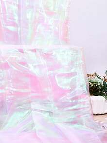 1pc Soft Matte Pink Organza Fabric, Holographic Iridescent Tulle, Bridal Gown DIY Sewing Material - Pink - View 4