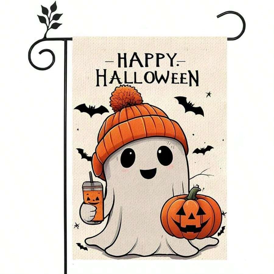 Halloween Ghost Garden Flag 12x18 Vertical Double Holiday Outside Decorations Burlap Yard Flag Spooky Pumpkin Seasonal Holiday Flag Farmhouse Yard Outdoor Flag Seasonal Welcome Yard Outdoor Flag Outdoor Decoration - / - 查看 1