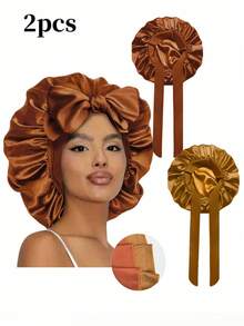 2/4 piezas Gorro de dormir de satén para mujer, diseño de correa elástica, suave y sedoso, material de satén colorido, gorro de dormir casual para el cuidado diario del cabello en el hogar - Multicolor A - Ver 7