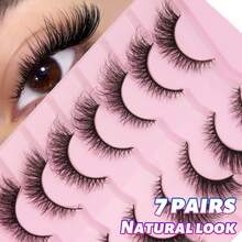 7对浓密蓬松D卷假睫毛套装，多层浓密设计，可重复使用，新手友好，易于佩戴，旅行必备，随时随地轻松补妆，情人节礼物，日常通勤、约会、派对妆容的完美之选，送给女性和爱美人士的绝佳礼物 - 眼尾拉長款 - 查看 7