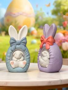 1个复活节彩蛋造型兔子蜡烛硅胶模具，DIY香薰饰品蝴蝶结石膏模具 - 复活节、情人节、开斋节和宰牲节的完美礼物 - 彩色 - 查看 4