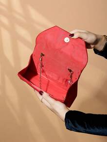 REMANLAND 1 pieza Elegante bolso de mano de terciopelo acanalado brillante para la noche, adecuado para fiestas, bodas y bailes - Rojo - Ver 5