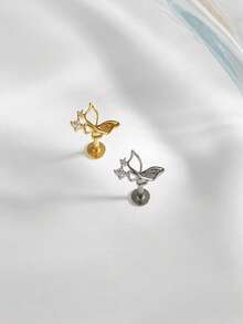 1pc Fashionable Minimalist Diamond Butterfly Stud Earrings, Suitable For Women's Daily Wear - Butterfly - View 1