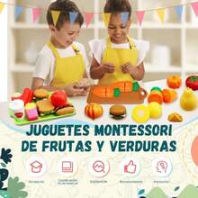 Comida De Juguete, 58 Pack Frutas y Verduras De Juguete Para Cortar, Juguetes Didacticos Montessori, Accesorios Con Cesta De La Compra, Mini Platos De Plástico y Cuchillo, Regalo Ideal Para 3+ Años,40841858 - Multicolor - Ver 6