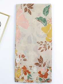 1pc Floral Print Detachable Chiffon Scarf, Summer Headscarf & Neck Wrap - Multicolor - View 2
