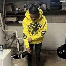 Spider Web Fashion Hip-Hop Printed Flower Hoodie, European And American Brand Large-Sized Loose Men's And Women's Hooded Sweatshirt Set - 黃色上衣 - 查看 9