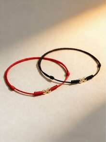 2条/套 幸运无限符号红黑编织绳情侣手链，生日或情人节礼物，送给丈夫、妻子、男友、女友 - 2Pcs/Set - 查看 7