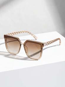 1 Pair Oversized Square Plastic Women's UV Protection Sunglasses, Suitable For Holiday Gifts, Beach Parties, Outdoor Leisure Activities, Fashionable Shading, Elegant Matching, Suitable For Family Outings, Travel Vacations, Summer Beach Vacations And Other Occasions. - 棕色 - 查看 9